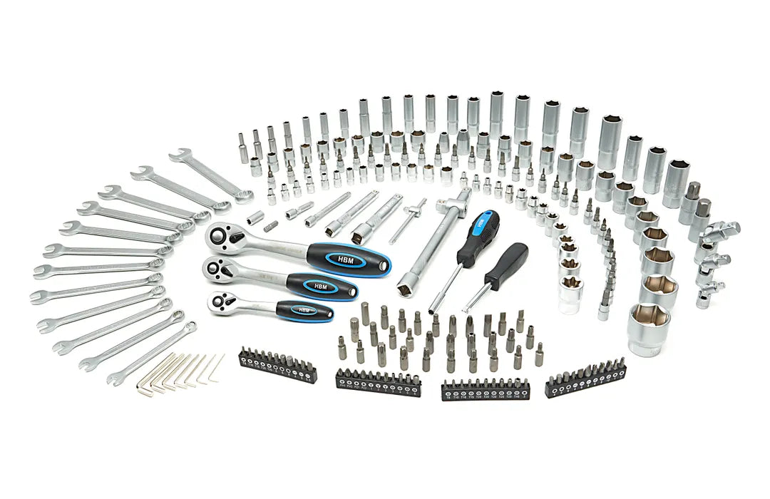 Estojo de ferramentas - Jogo de roquete e chaves de caixa.