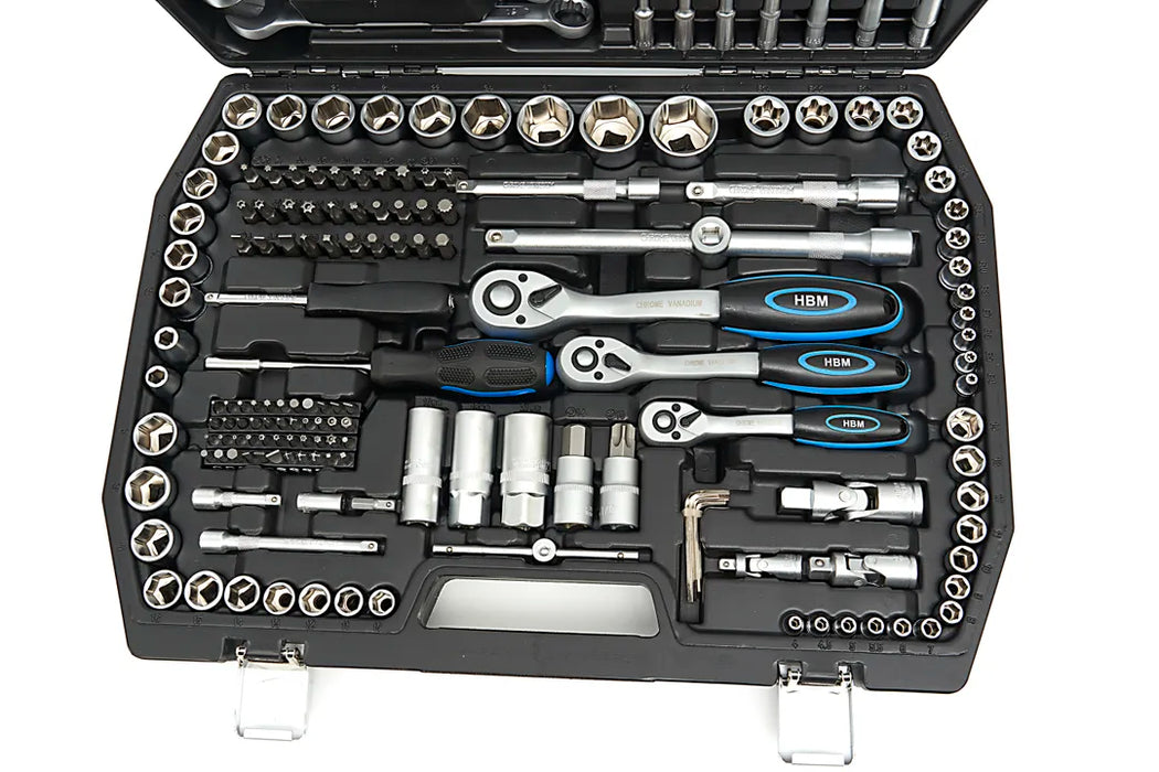 Estojo de ferramentas - Jogo de roquete e chaves de caixa.