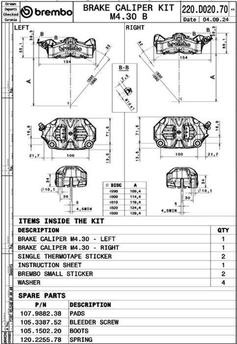 Kit Pinzas de Freno BREMBO® Stylema M4-30 100mm 220D02070