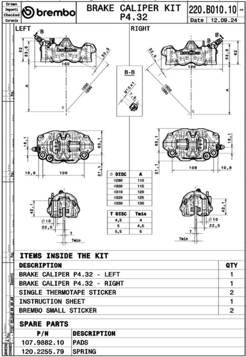Kit Pinzas de Freno BREMBO® GP4-RX P4-32 108mm 220B01010