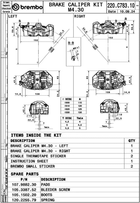 Kit Pinzas de Freno BREMBO® GP4-RS M4-30 108mm 220C78310