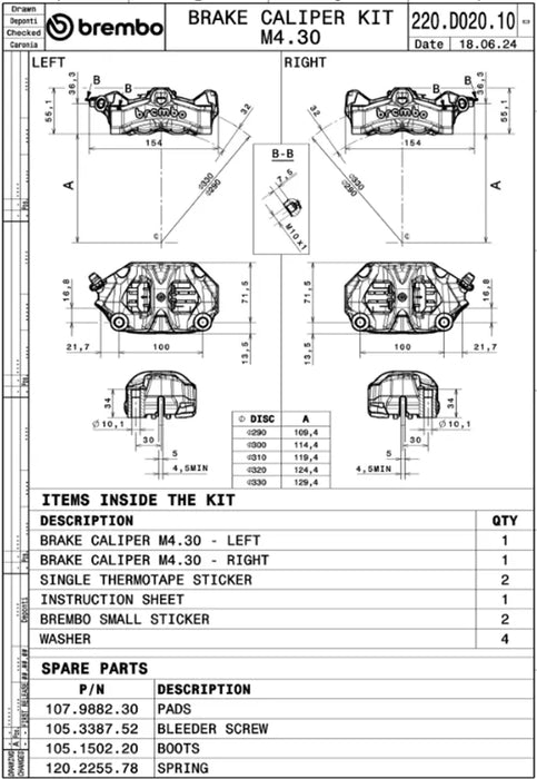 Kit Pinzas de Freno BREMBO® Stylema M4-30 100 mm 220D02010